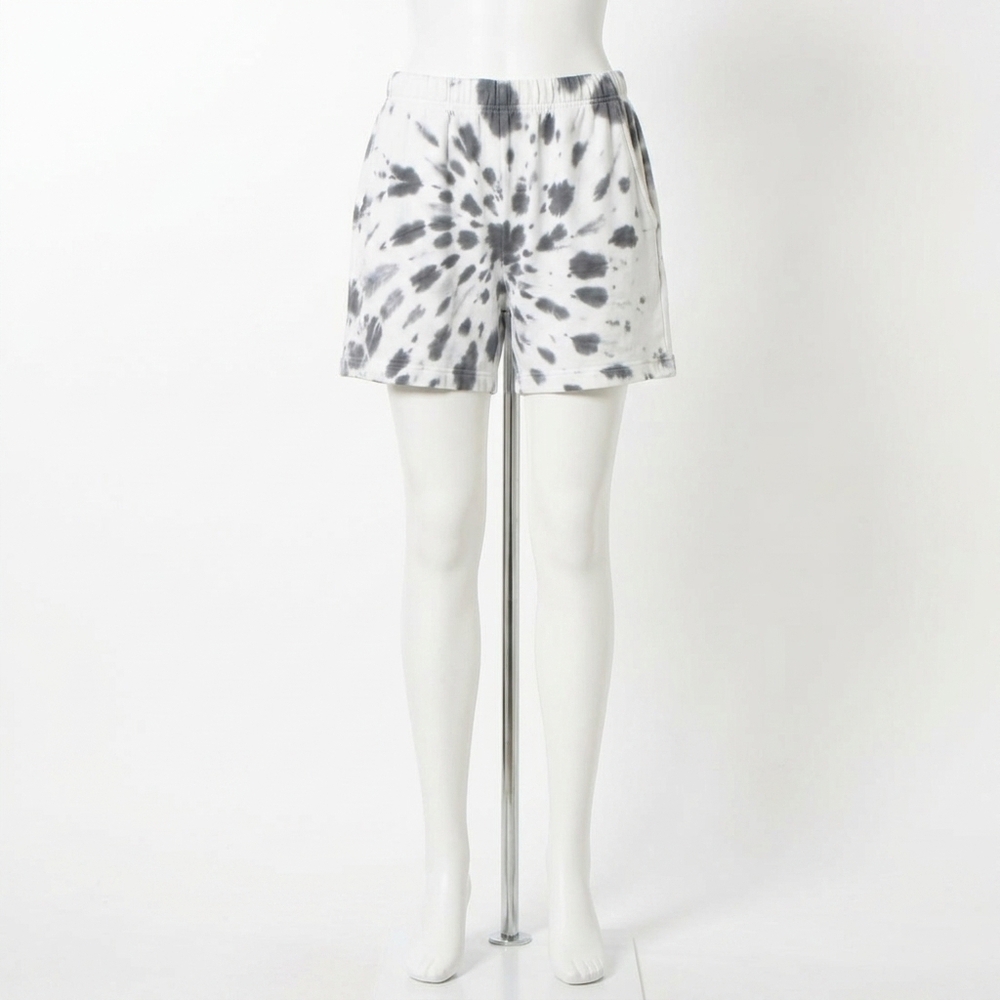 NEW MONROW kaleidoscope tie dye pull on shorts in grey / white